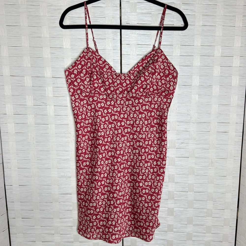 Free People On Our Radar Red Floral-Print Satin Mini Dress/Tunic Size Medium - Picture 4 of 15